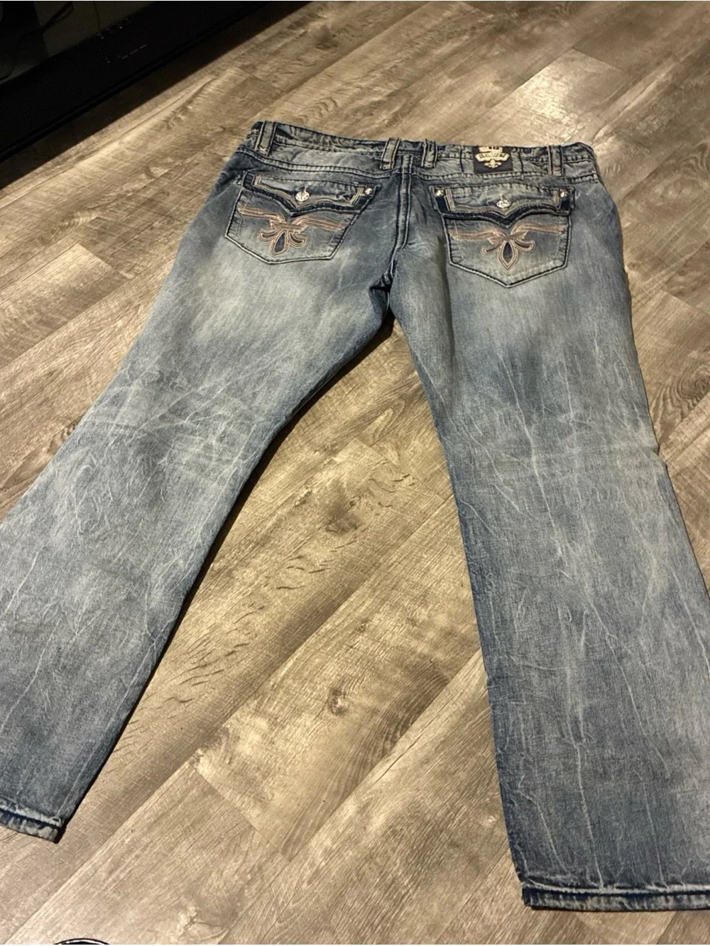 Rock Revival Chopper Relaxed Straight Men's Denim Jeans Thick Stitch SZ 42 Used